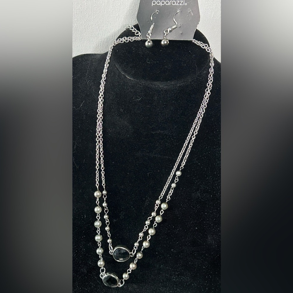 Paparazzi Silver and Black Beaded Necklace